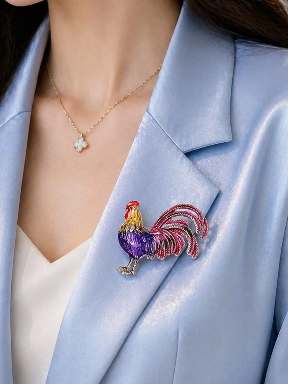 Purple Rooster Gold Brooch